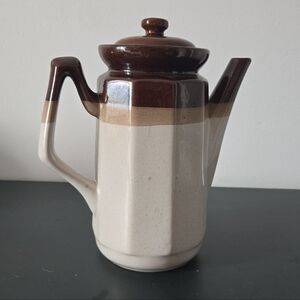 Elegant Two-Tone Vintage Stoneware Coffee / Tea Pot with Lid